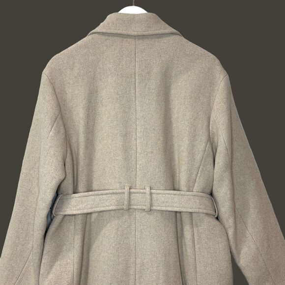 Cole Haan Oversize Belted Basket Weave Wool Wrap Peacoat Oatmeal Women's 10 NWT - Picture 6 of 16